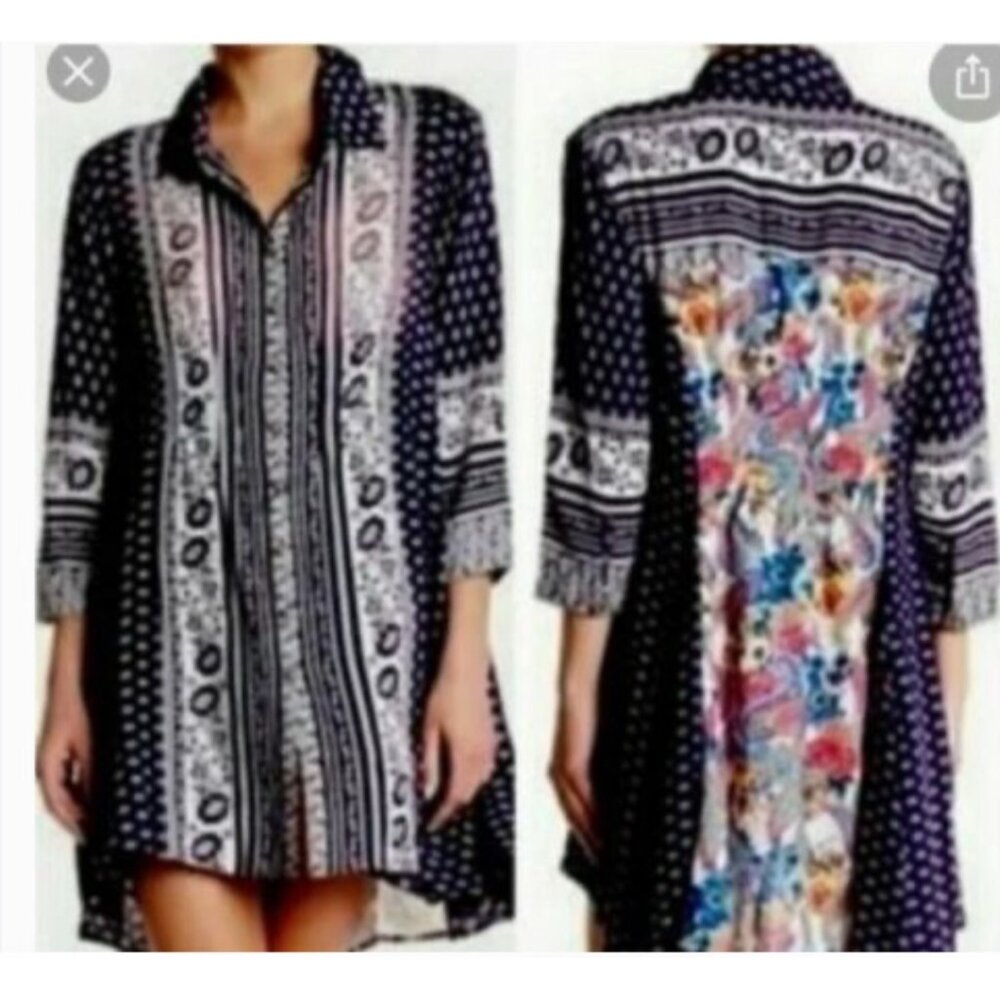 Women's Black and White Patterned Dress